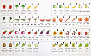 Memory Puzzles: Fruits & Veggies in English and Spanish