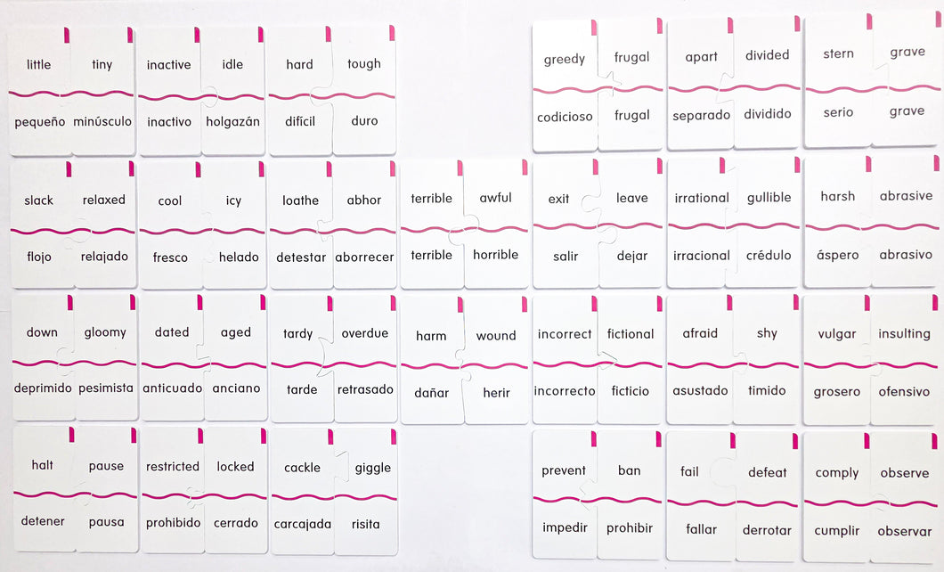 Memory Puzzles: SET A Synonyms in English and Spanish